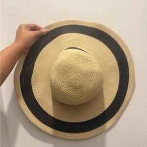 Wide Brim Straw Sun Hat with Black Band